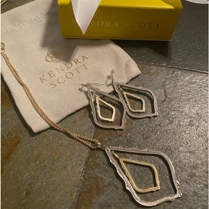 Kendra Scott Simon long necklace and drop earrings set in mixed metals
